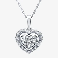 Womens 1/4 CT. T.W. Lab Grown White Diamond Sterling Silver Heart 18 Inch Pendant Necklace