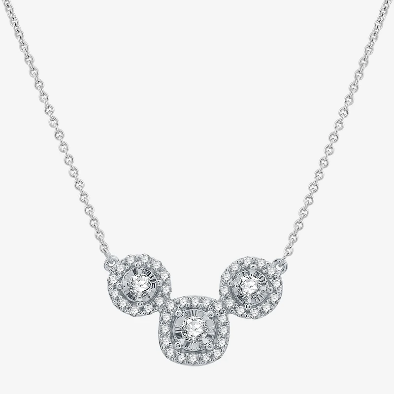 Womens 1/2 CT. T.W. Lab Grown White Diamond Sterling Silver Cushion 18 Inch Pendant Necklace