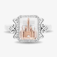Enchanted Disney Fine Jewelry Womens 1/6 CT. T.W. Natural White Diamond 14K Rose Gold Over Silver Sterling Silver Square Princess Cocktail Ring