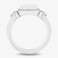 Enchanted Disney Fine Jewelry Womens 1/6 CT. T.W. Natural White Diamond 14K Rose Gold Over Silver Sterling Silver Square Princess Cocktail Ring