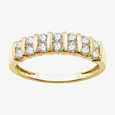 Sterling Silver Womens 1/2 CT. T.W. Lab Grown White Diamond 14K Gold Over Band