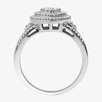 Womens 1/2 CT. T.W. Lab Grown White Diamond Sterling Silver Heart Halo Side Stone Cocktail Ring