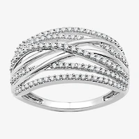 Womens /2 CT. T.W. Lab Grown White Diamond Sterling Silver Crossover Band