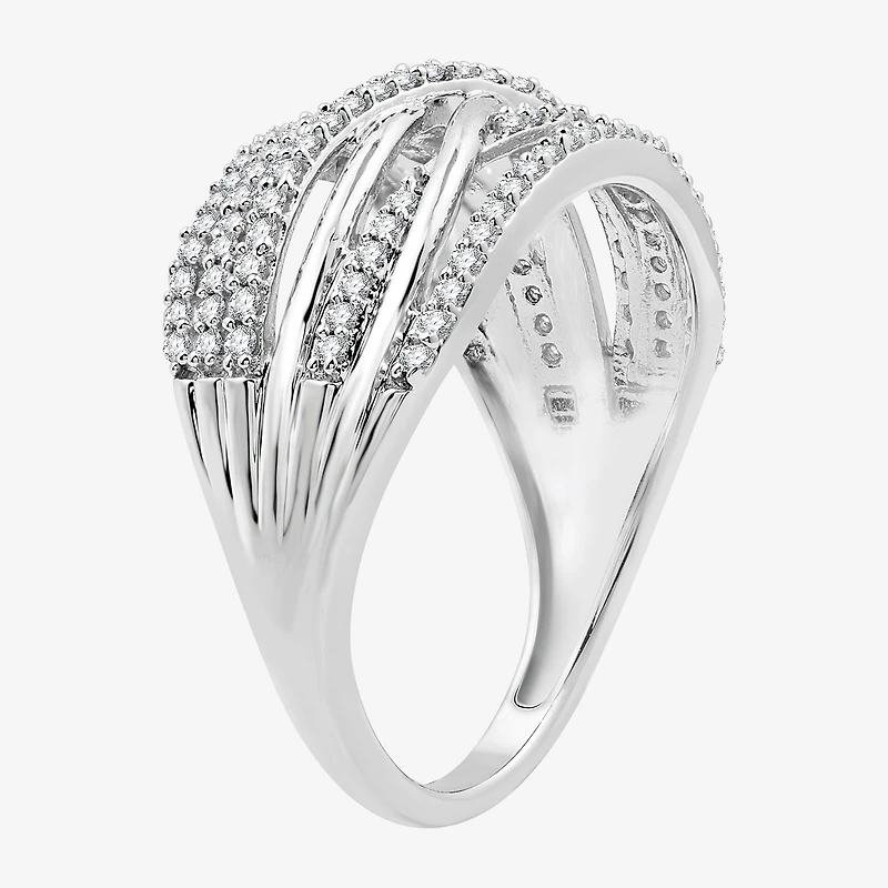 Womens /2 CT. T.W. Lab Grown White Diamond Sterling Silver Crossover Band