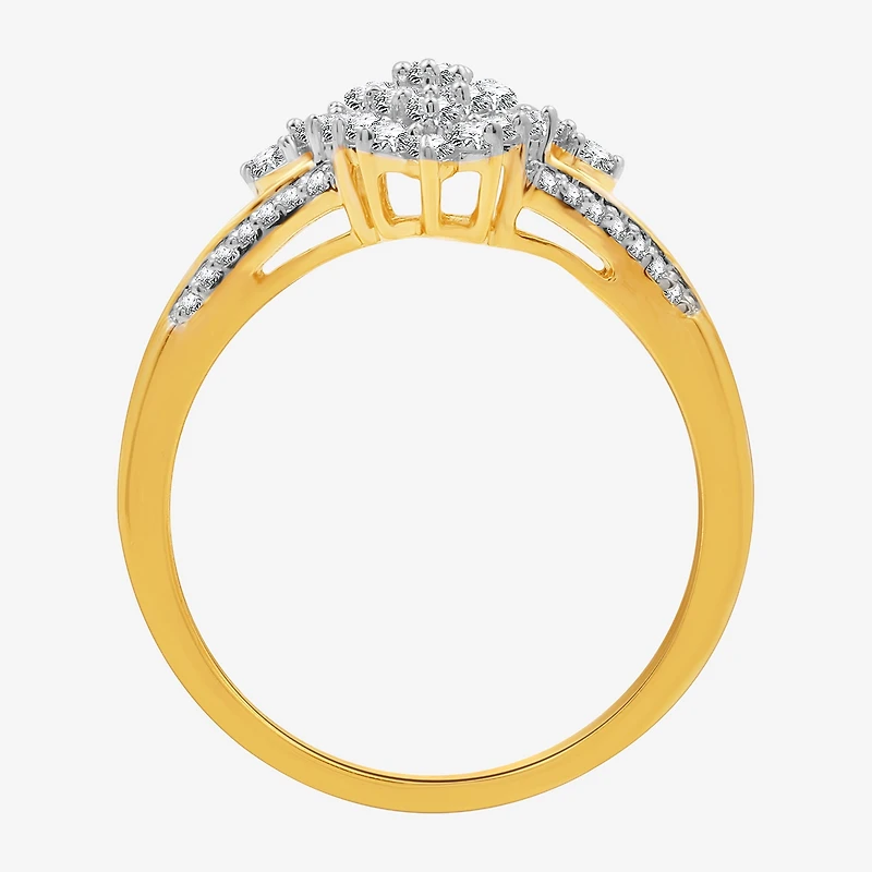 Womens 1/2 CT. T.W. Lab Grown White Diamond 14K Gold Over Silver Sterling Marquise Cluster Cocktail Ring