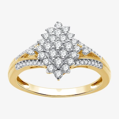 Womens 1/2 CT. T.W. Lab Grown White Diamond 14K Gold Over Silver Sterling Marquise Cluster Cocktail Ring