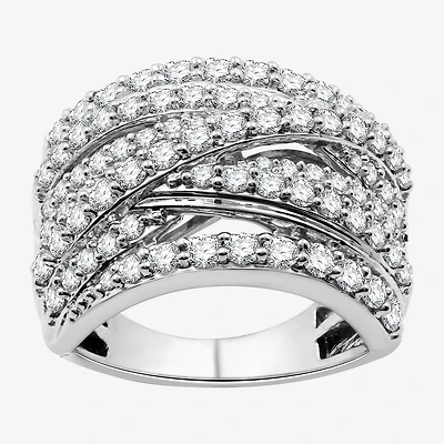 Womens 2 CT. T.W. Lab Grown White Diamond Sterling Silver Crossover Band