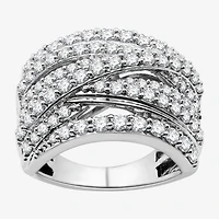 Womens 2 CT. T.W. Lab Grown White Diamond Sterling Silver Crossover Band