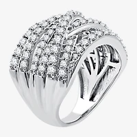 Womens 2 CT. T.W. Lab Grown White Diamond Sterling Silver Crossover Band