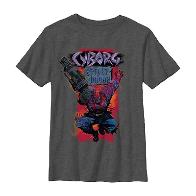 Disney Collection Little & Big Kid Boys Crew Neck Short Sleeve Regular Fit Marvel Spiderman Graphic T-Shirt
