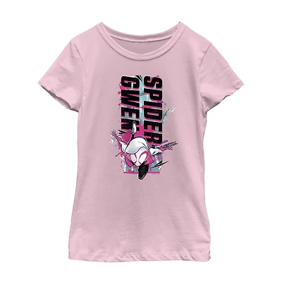 Disney Collection Little & Big Kid Girls Crew Neck Short Sleeve Regular Fit Marvel Spiderman Graphic T-Shirt