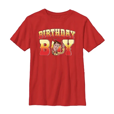 Disney Collection Little & Big Kid Boys Crew Neck Short Sleeve Regular Fit Woody Toy Story Graphic T-Shirt