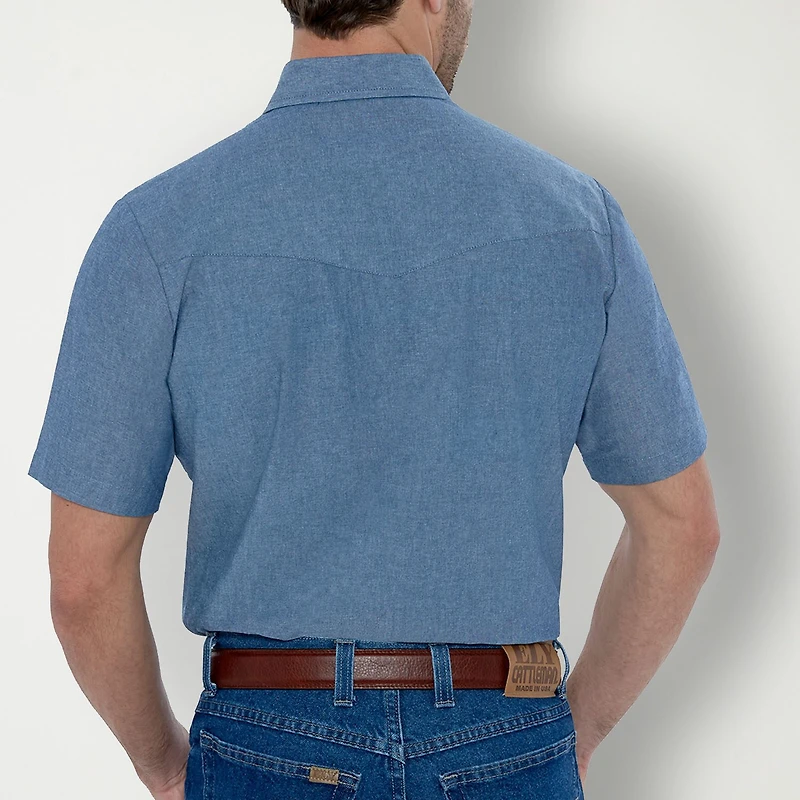 Ely Cattleman Chambray Mens Short Sleeve Classic Fit Button-Down Shirt