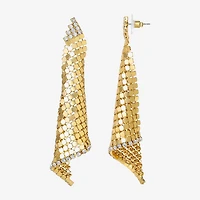 JS Jessica Simpson Gold Tone Mesh Womens Glass Triangle Drop Earrings