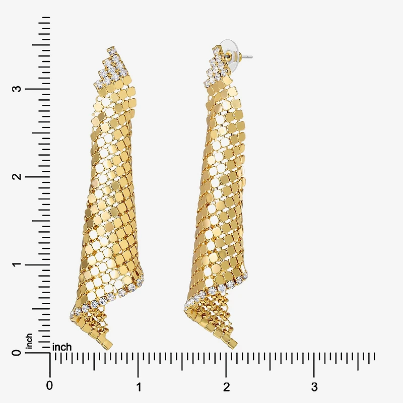 JS Jessica Simpson Gold Tone Mesh Womens Glass Triangle Drop Earrings