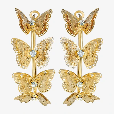JS Jessica Simpson Gold Tone Womens Glass 48mm Butterfly Hoop Earrings