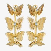 JS Jessica Simpson Gold Tone Womens Glass 48mm Butterfly Hoop Earrings