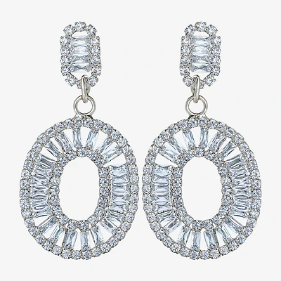 JS Jessica Simpson Silver Tone Womens Cubic Zirconia Oval Drop Earrings
