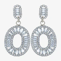 JS Jessica Simpson Silver Tone Womens Cubic Zirconia Oval Drop Earrings