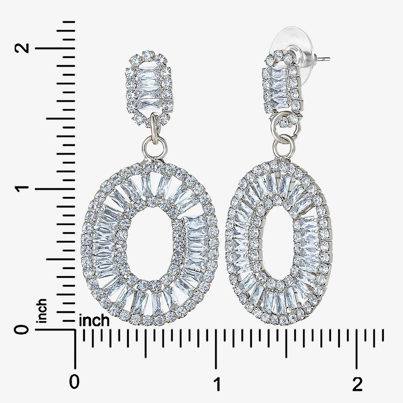 JS Jessica Simpson Silver Tone Womens Cubic Zirconia Oval Drop Earrings