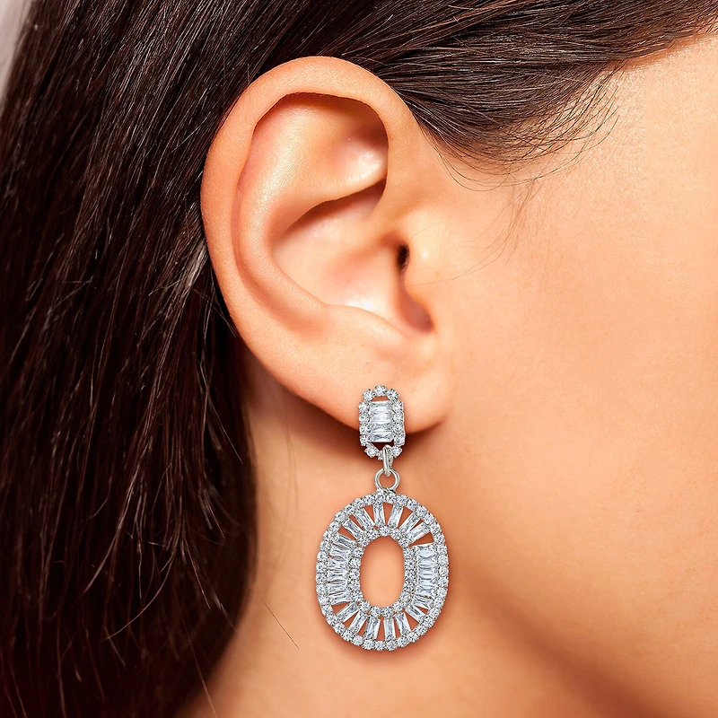 JS Jessica Simpson Silver Tone Womens Cubic Zirconia Oval Drop Earrings