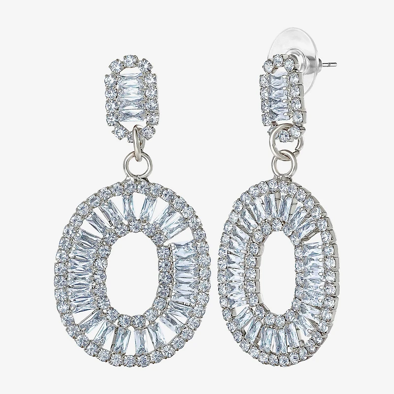 JS Jessica Simpson Silver Tone Womens Cubic Zirconia Oval Drop Earrings
