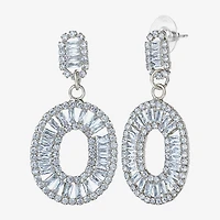 JS Jessica Simpson Silver Tone Womens Cubic Zirconia Oval Drop Earrings
