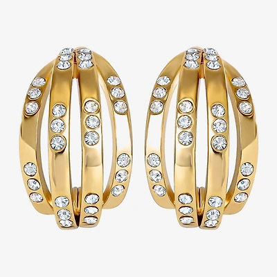 JS Jessica Simpson Gold Tone Caged Womens Glass 26.9mm Hoop Earrings
