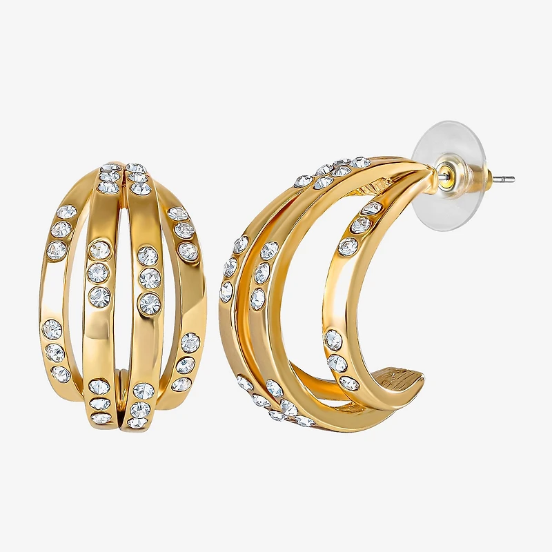 JS Jessica Simpson Gold Tone Caged Womens Glass 26.9mm Hoop Earrings