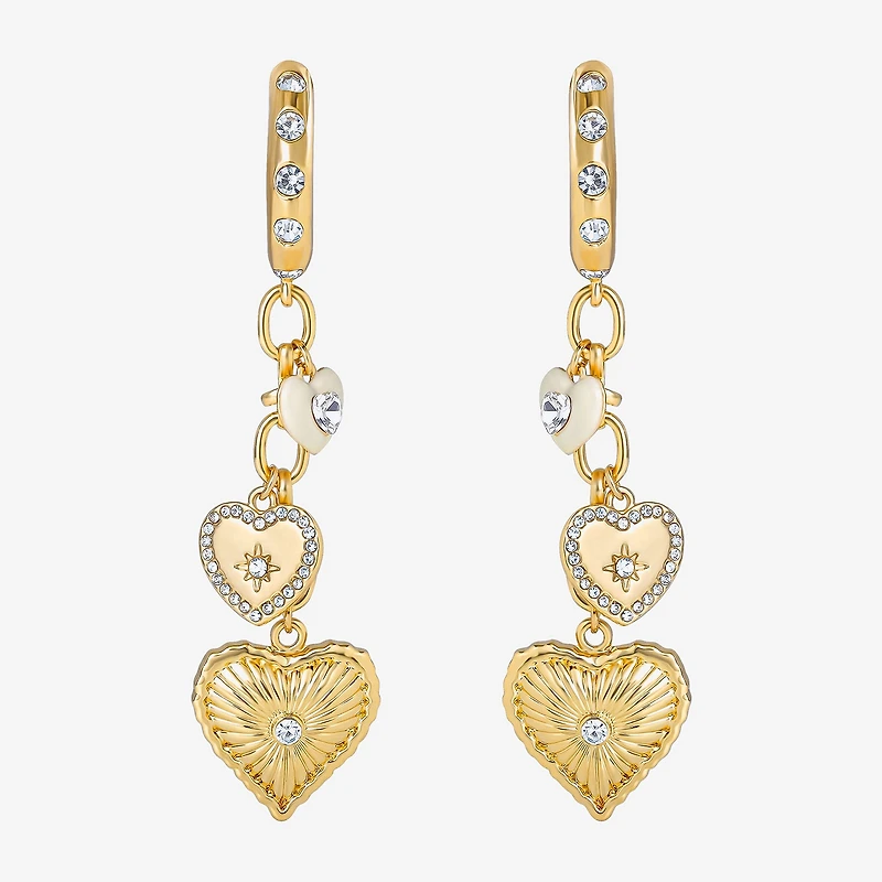 JS Jessica Simpson Gold Tone Charm Dangle Womens Glass Heart Drop Earrings