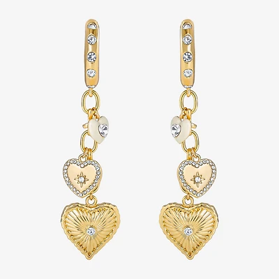 JS Jessica Simpson Gold Tone Charm Dangle Womens Glass Heart Drop Earrings