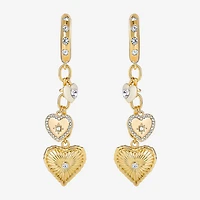 JS Jessica Simpson Gold Tone Charm Dangle Womens Glass Heart Drop Earrings