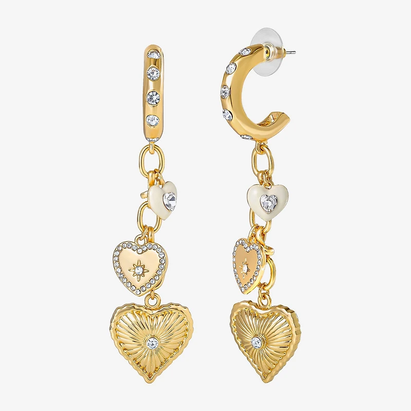 JS Jessica Simpson Gold Tone Charm Dangle Womens Glass Heart Drop Earrings