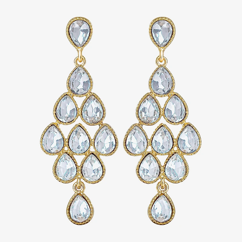 JS Jessica Simpson Gold Tone Womens Glass Pear Chandelier Earrings