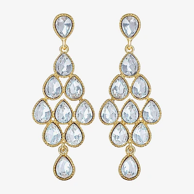 JS Jessica Simpson Gold Tone Womens Glass Pear Chandelier Earrings