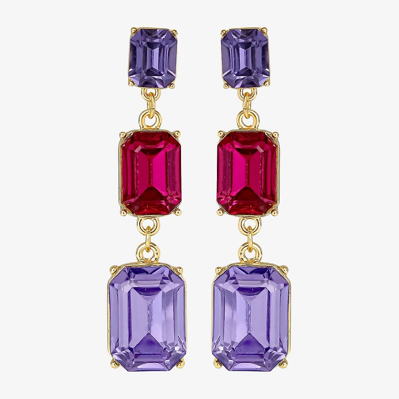 JS Jessica Simpson Gold Tone Linear Womens Multi Color Glass Drop Earrings
