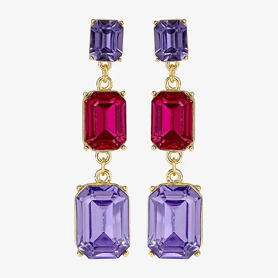 JS Jessica Simpson Gold Tone Linear Womens Multi Color Glass Drop Earrings