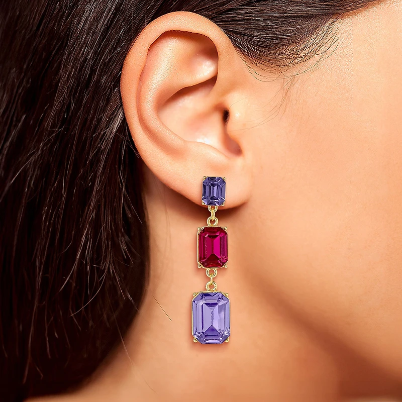 JS Jessica Simpson Gold Tone Linear Womens Multi Color Glass Drop Earrings