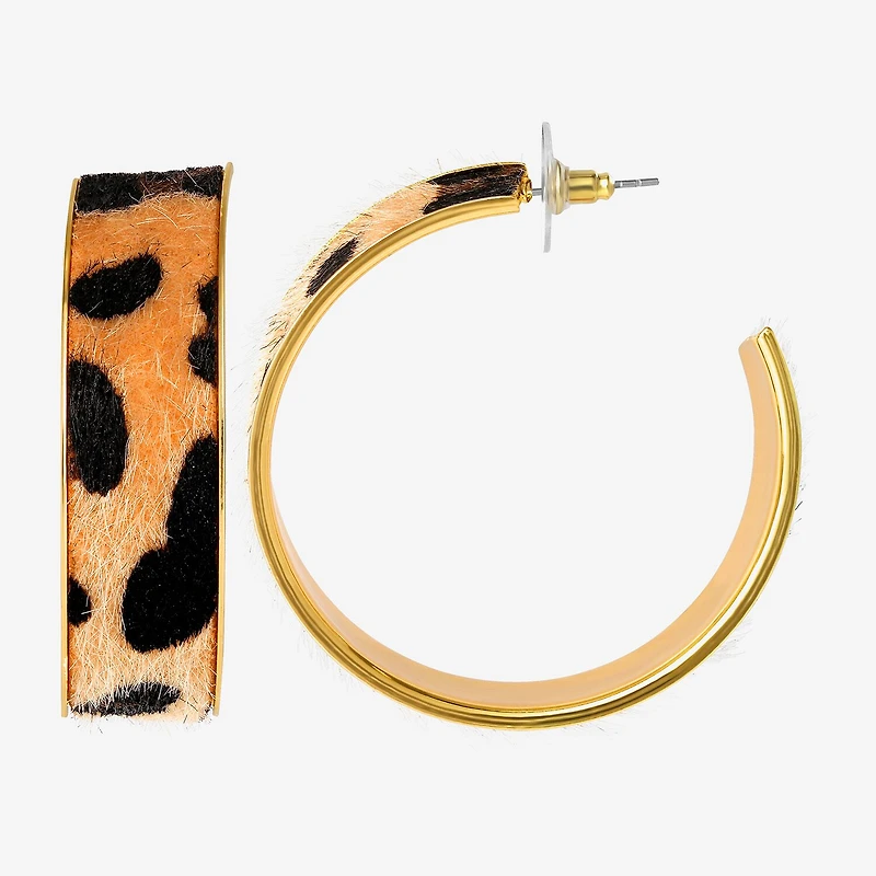 JS Jessica Simpson Gold Tone Leopard Print Womens 50.6mm Hoop Earrings