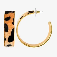 JS Jessica Simpson Gold Tone Leopard Print Womens 50.6mm Hoop Earrings
