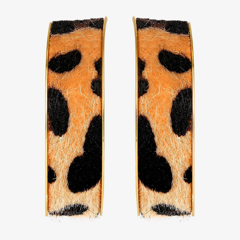 JS Jessica Simpson Gold Tone Leopard Print Womens 50.6mm Hoop Earrings