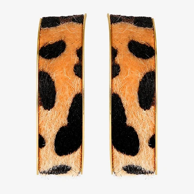 JS Jessica Simpson Gold Tone Leopard Print Womens 50.6mm Hoop Earrings