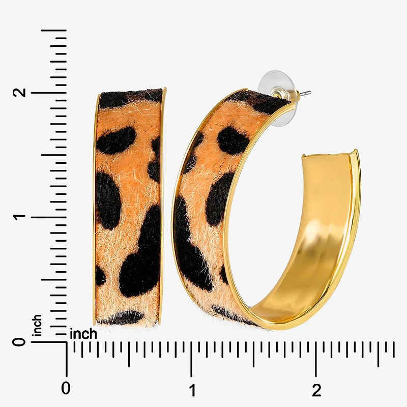 JS Jessica Simpson Gold Tone Leopard Print Womens 50.6mm Hoop Earrings