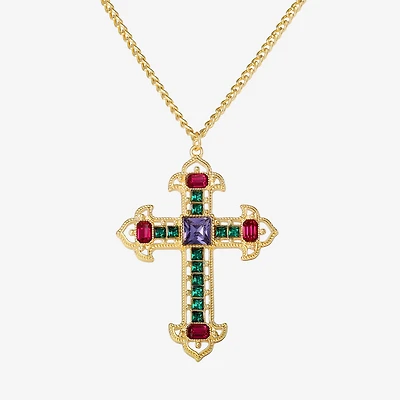 JS Jessica Simpson Gold Tone Womens Multi Color Glass Alloy Cross 23 Inch Pendant Necklace