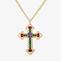 JS Jessica Simpson Gold Tone Womens Multi Color Glass Alloy Cross 23 Inch Pendant Necklace