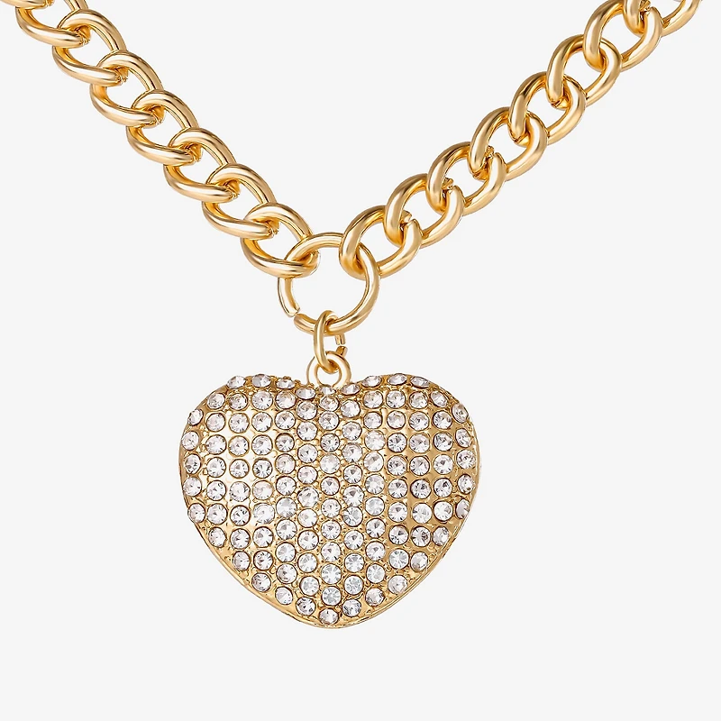 JS Jessica Simpson Gold Tone Pave Womens Glass Alloy 18 Inch Pendant Necklace