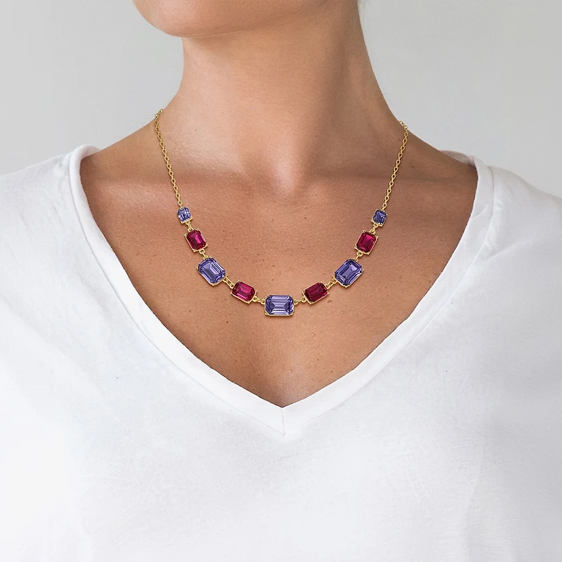 JS Jessica Simpson Gold Tone Frontal Womens Multi Color 16 Inch Statement Necklace