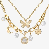 JS Jessica Simpson Gold Tone Charm & Pendant Womens Glass Butterfly Moon Star 2-pc. Necklace Set