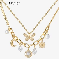 JS Jessica Simpson Gold Tone Charm & Pendant Womens Glass Butterfly Moon Star 2-pc. Necklace Set