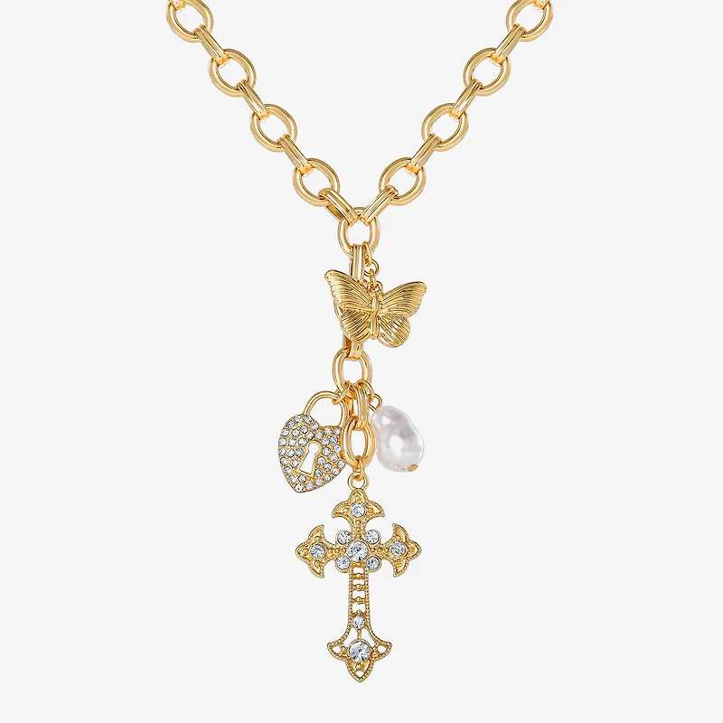 JS Jessica Simpson Gold Tone Charm Womens Glass Alloy 18 Inch Y Necklace